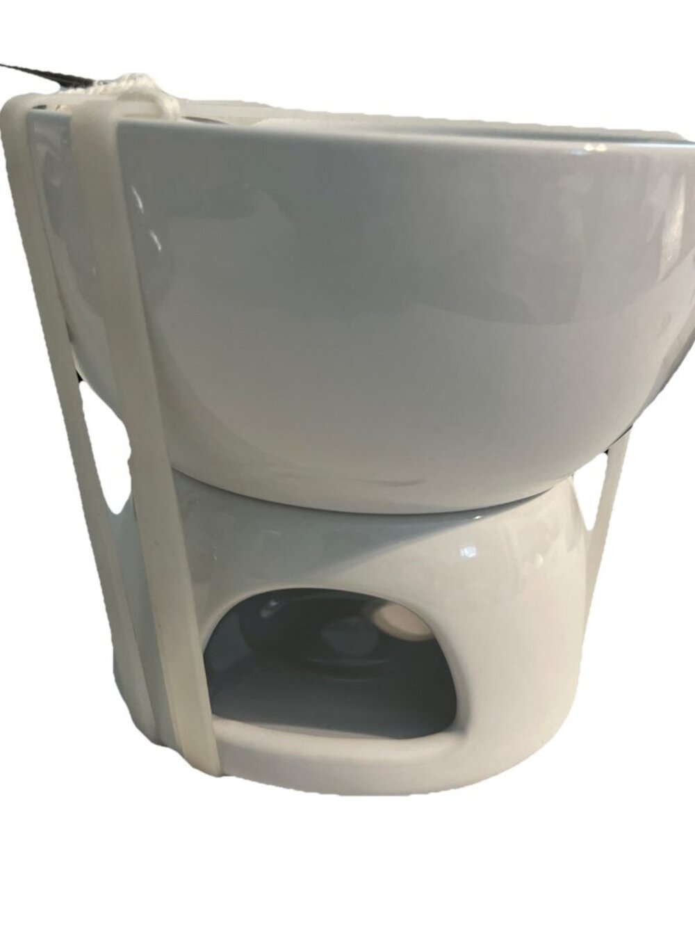 New Maison Home Fondue Bowl & Warmer Set White Ceramic Bowl Is 6” Round